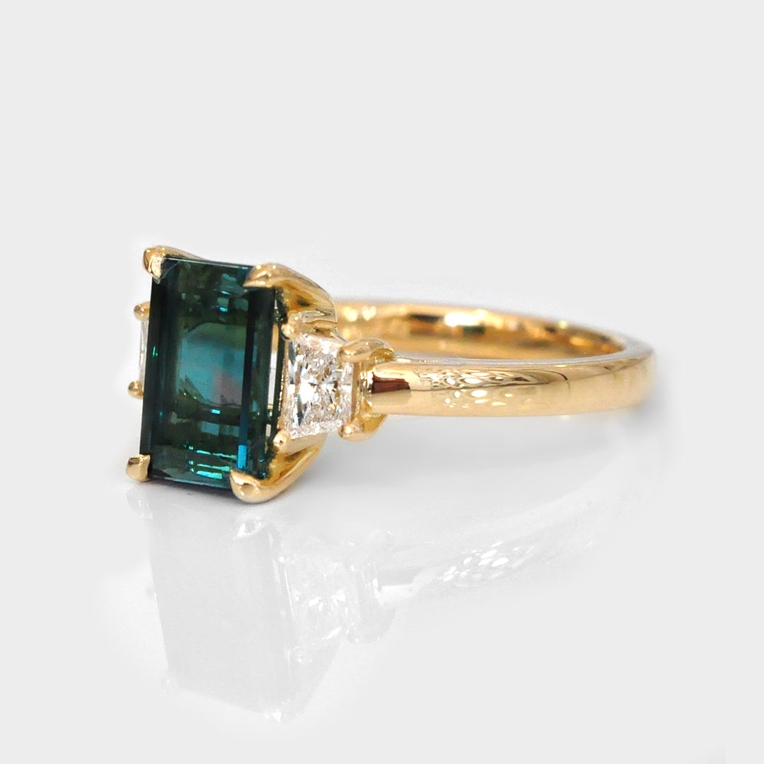 Lagoon Blue Tourmaline and Diamonds Engagement Ring