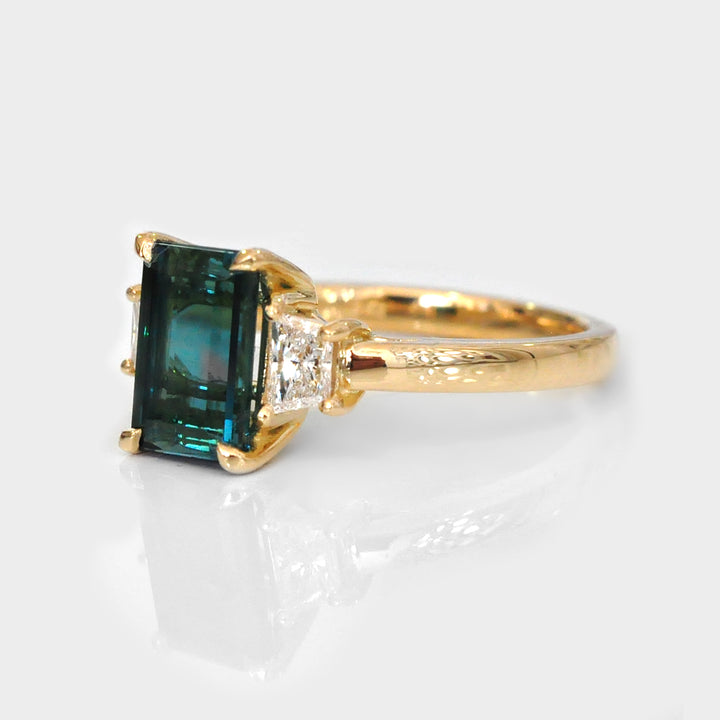 Lagoon Blue Tourmaline and Diamonds Engagement Ring