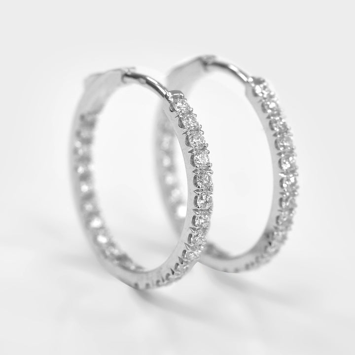 Pave Diamonds Hoop Earrings in 14k White Gold
