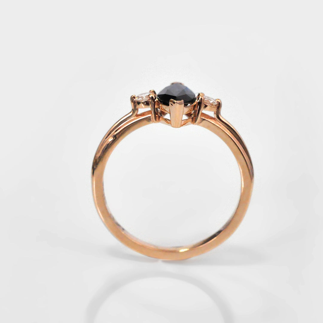 Marquise Cut Deep Blue Sapphire and Diamonds 3 stones Ring