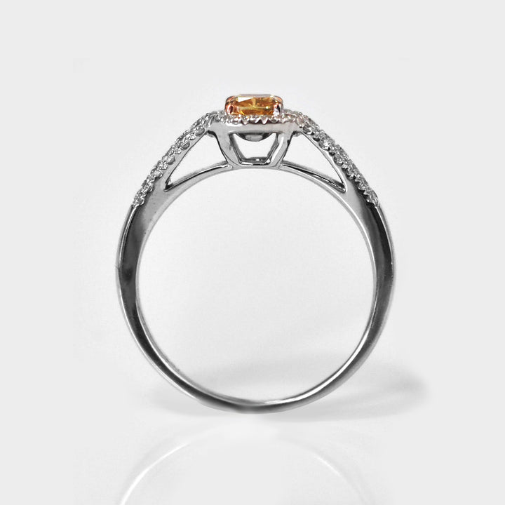 Fancy Orange center Diamond Pave side Diamonds Ring