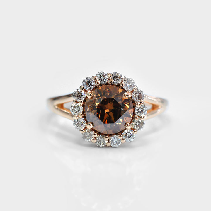 2 Carat Round Orange Diamond Halo Ring