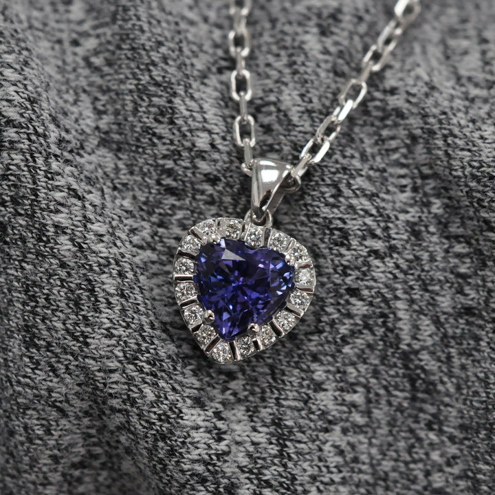 Heart Shape Tanzanite &amp; Diamonds White Gold Pendant