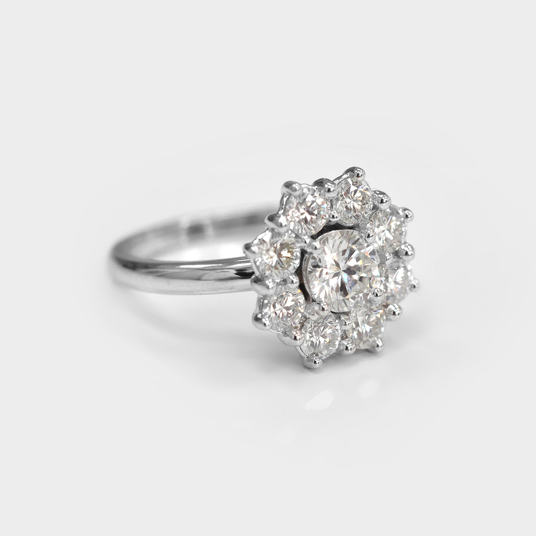 Nine White diamonds Halo Ring