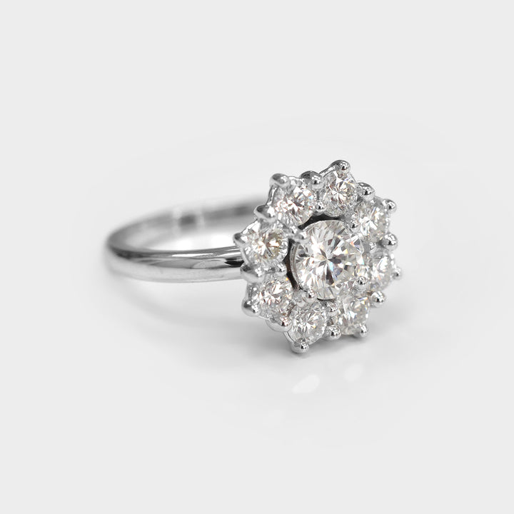 Nine White diamonds Halo Ring