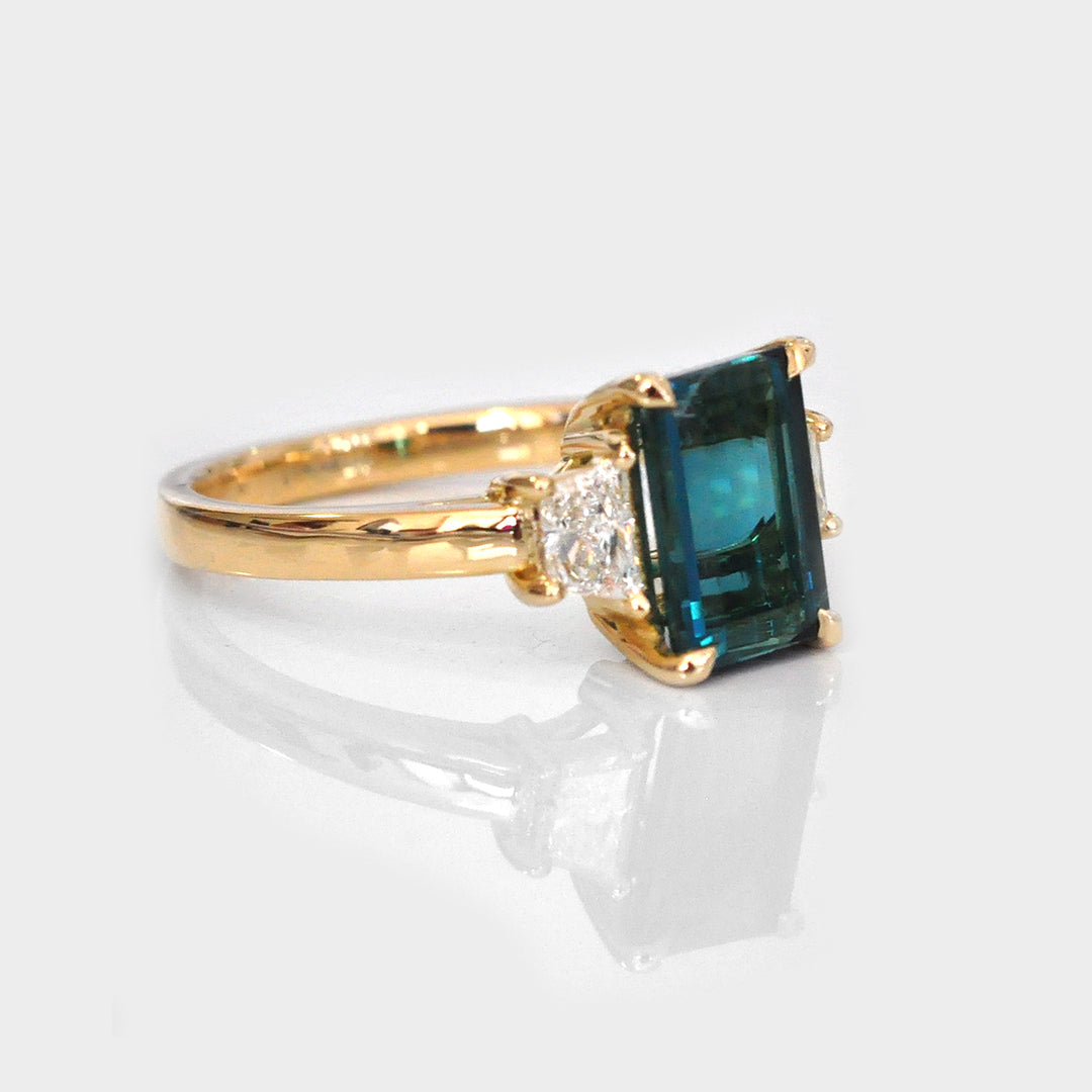 Lagoon Blue Tourmaline and Diamonds Engagement Ring