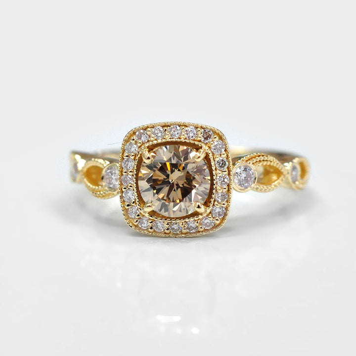 Round Fancy Halo Diamond Ring and Side Diamonds