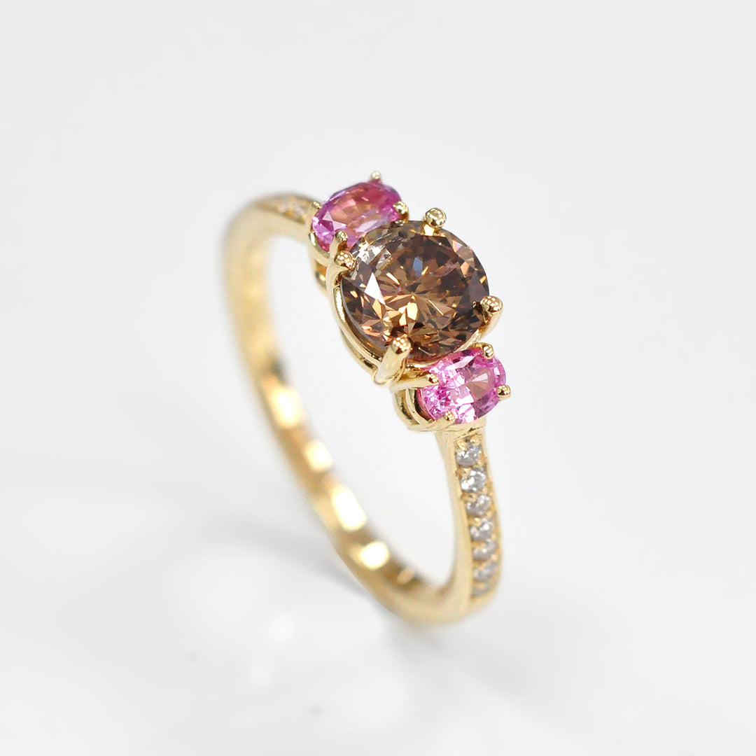 Fancy Round Diamond and Pink Sapphire Ring