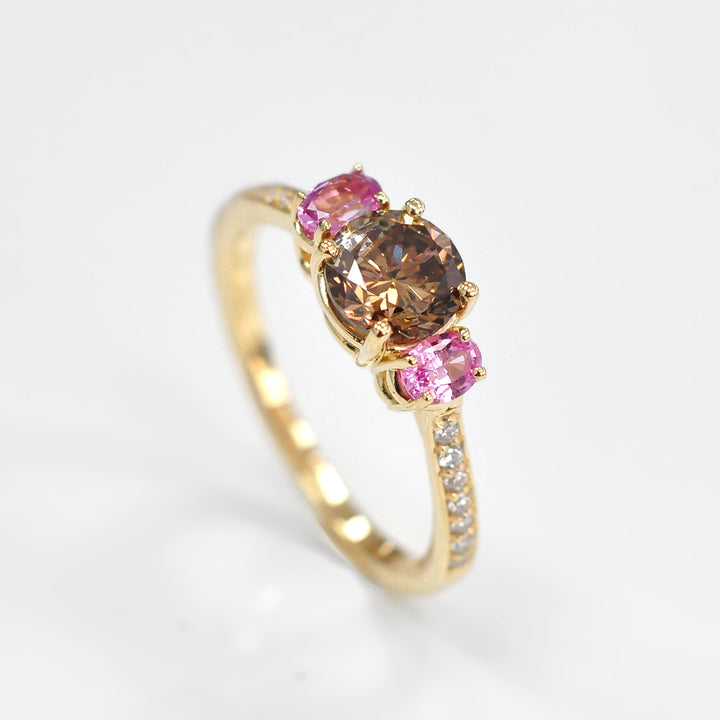 Fancy Round Diamond and Pink Sapphire Ring
