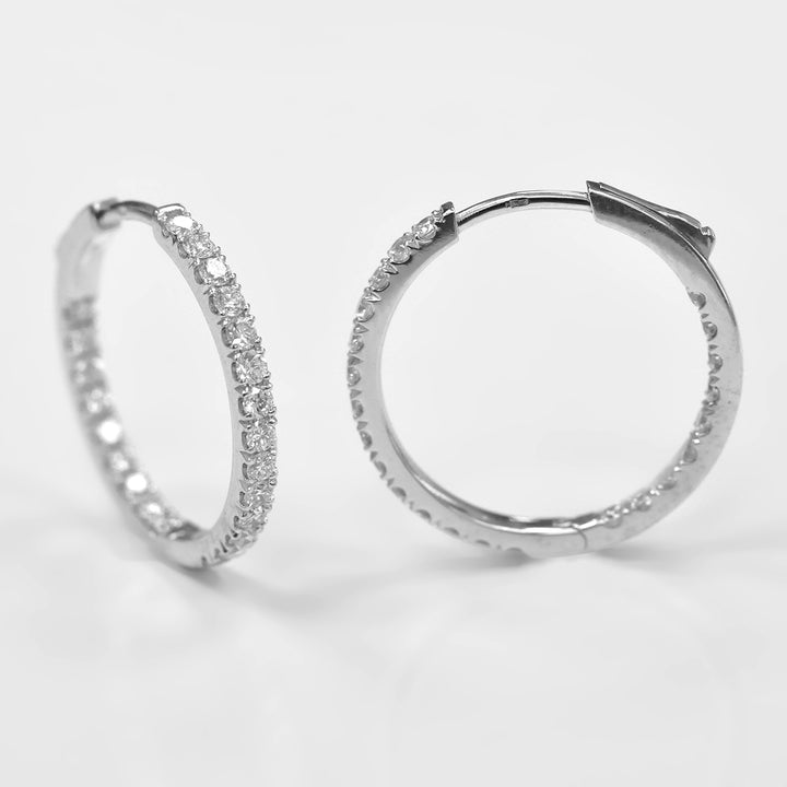 Pave Diamonds Hoop Earrings in 14k White Gold
