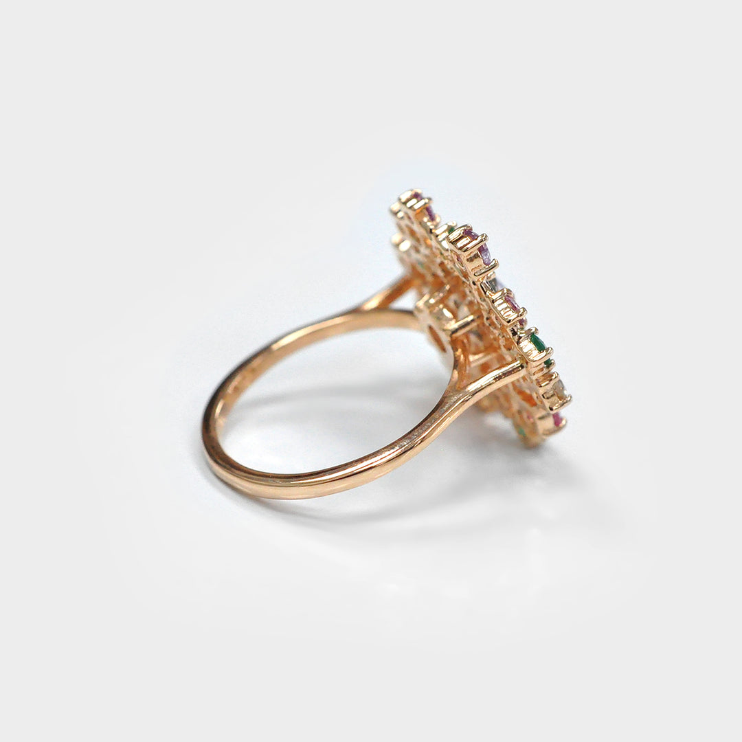 Colorful Diamonds and Gemstones Cluster Ring in Rose Gold