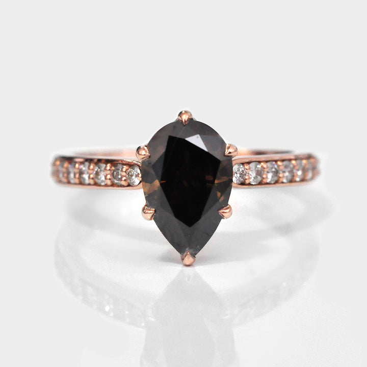 Dark brown Pear shape Diamond Ring with side diamonds