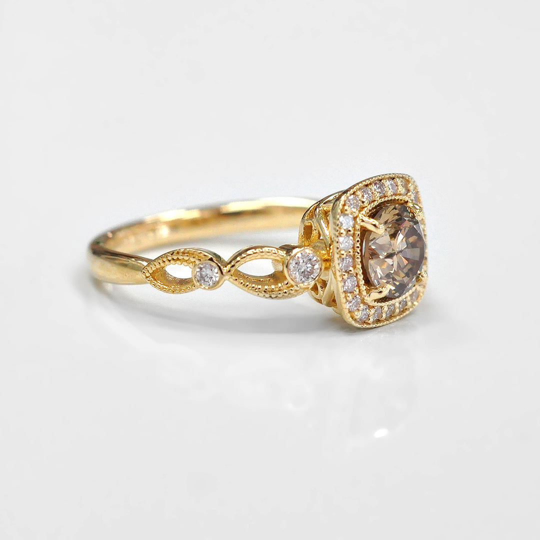 Round Fancy Halo Diamond Ring and Side Diamonds