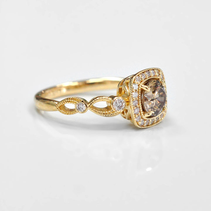 Round Fancy Halo Diamond Ring and Side Diamonds