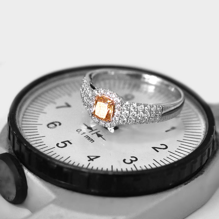 Fancy Orange center Diamond Pave side Diamonds Ring