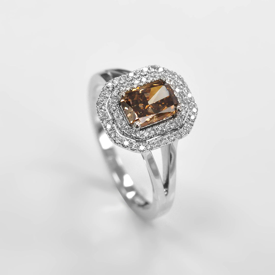 Orangy Brown Diamond Double Halo Engagement Ring