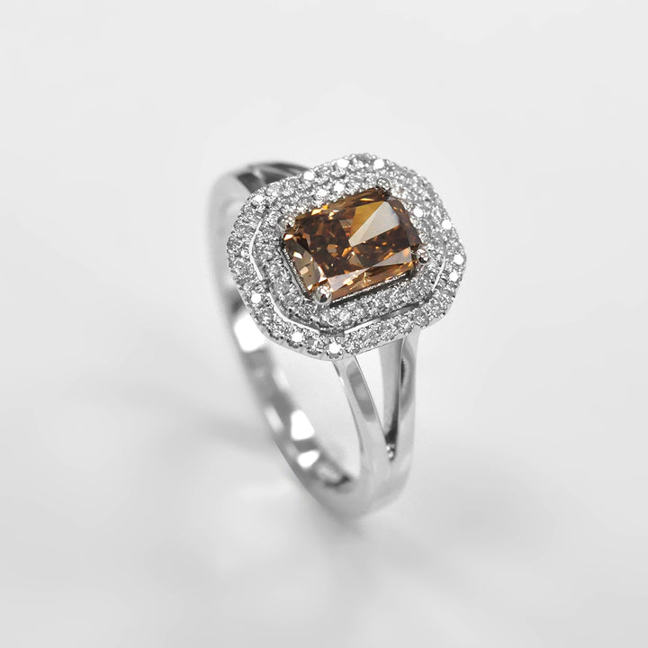 Orangy Brown Diamond Double Halo Engagement Ring