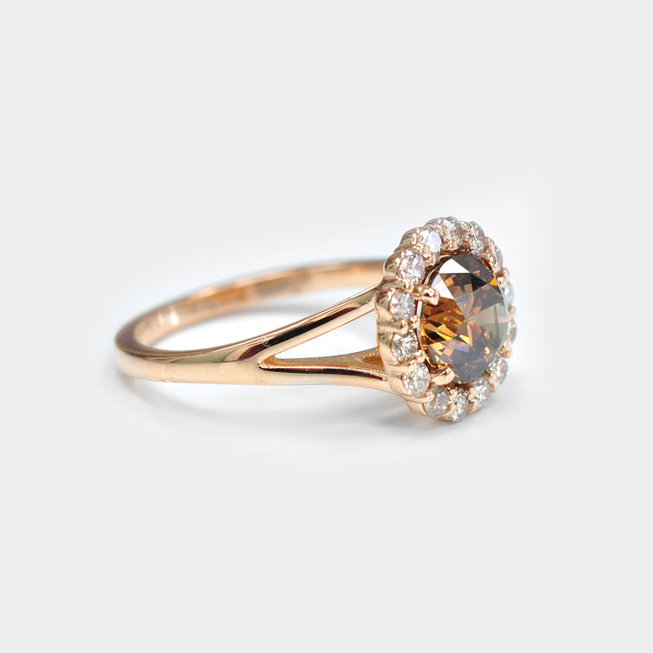 2 Carat Round Orange Diamond Halo Ring
