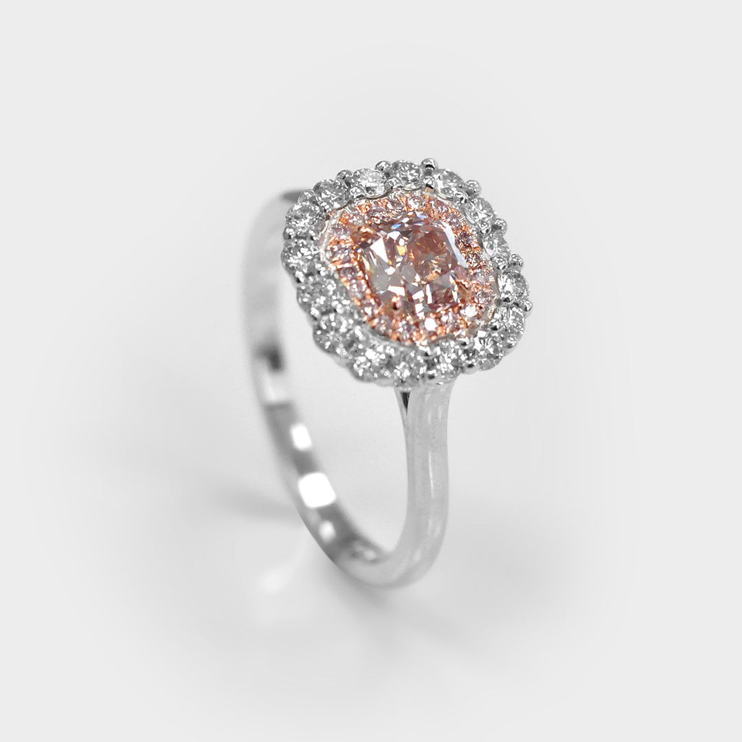 Square Radiant Cut Pink Diamond Double Halo Ring
