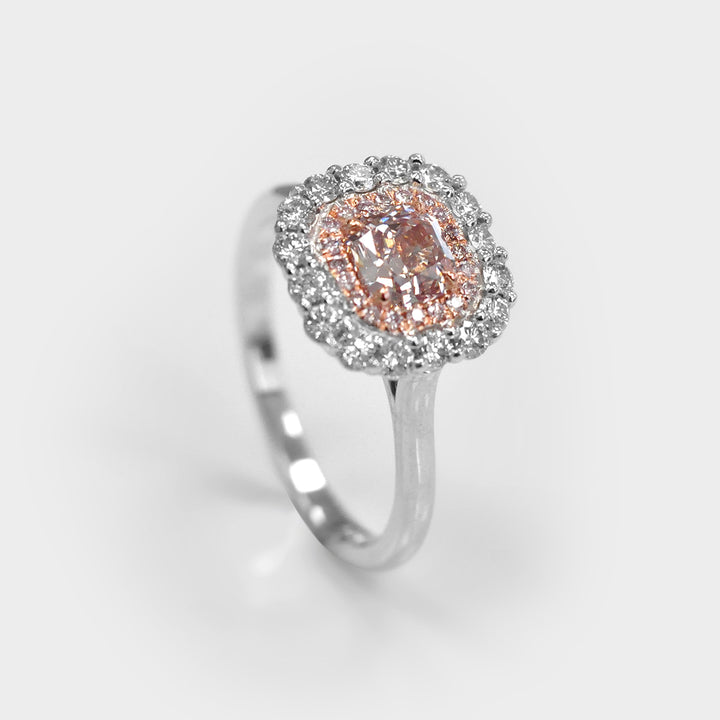 Square Radiant Cut Pink Diamond Double Halo Ring