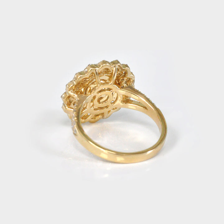 White Diamond Triple Halo Ring in Yellow Gold