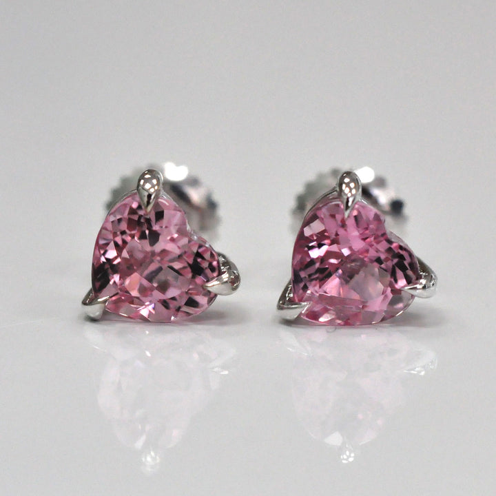 Pink Heartshape Tourmaline white gold Studs