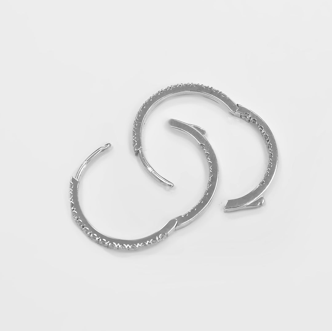 Pave Diamonds Hoop Earrings in 14k White Gold