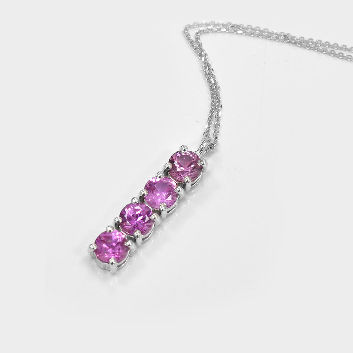 Four Stones Pink Sapphire Necklace in White Gold