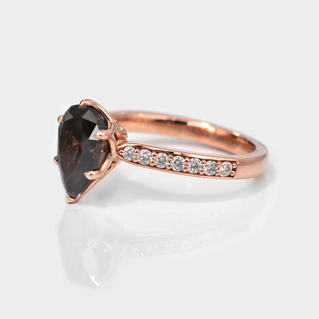 Dark brown Pear shape Diamond Ring with side diamonds