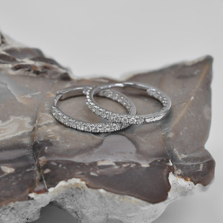 Pave Diamonds Hoop Earrings in 14k White Gold