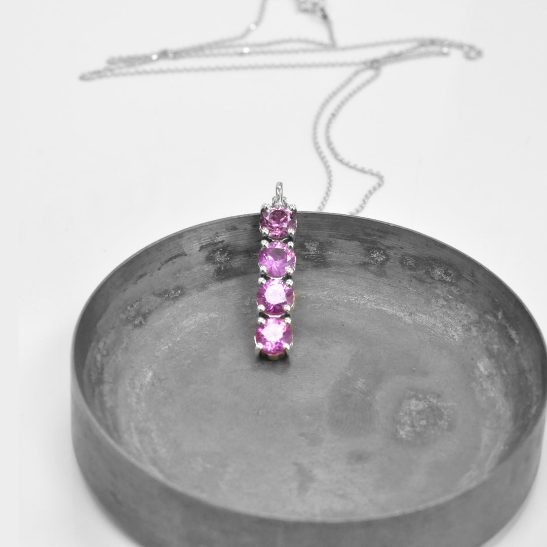 Four Stones Pink Sapphire Necklace in White Gold