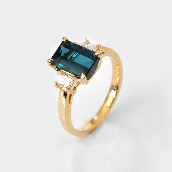 Lagoon Blue Tourmaline and Diamonds Engagement Ring