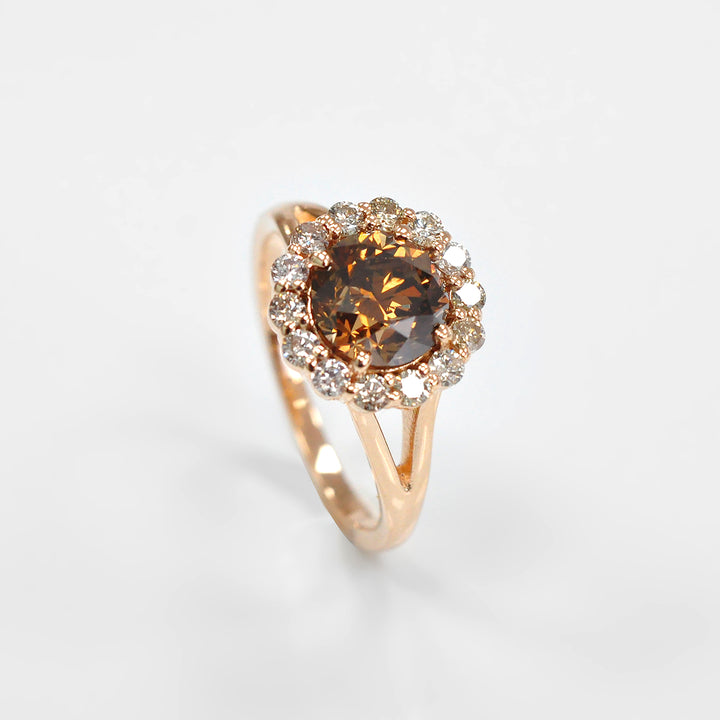 2 Carat Round Orange Diamond Halo Ring