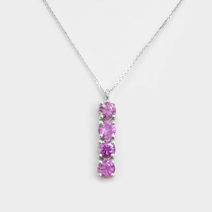 Four Stones Pink Sapphire Necklace in White Gold