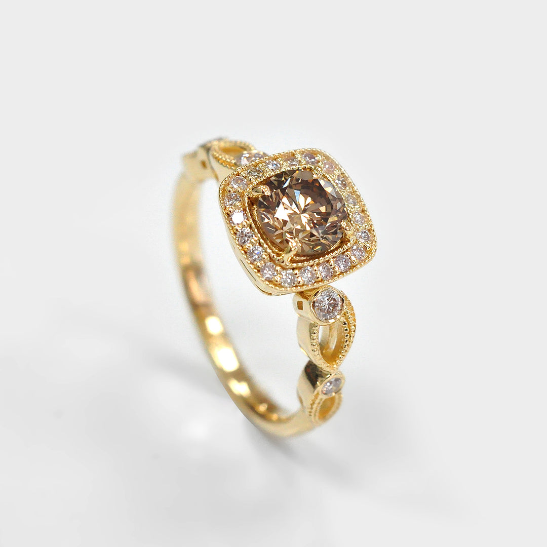 Round Fancy Halo Diamond Ring and Side Diamonds