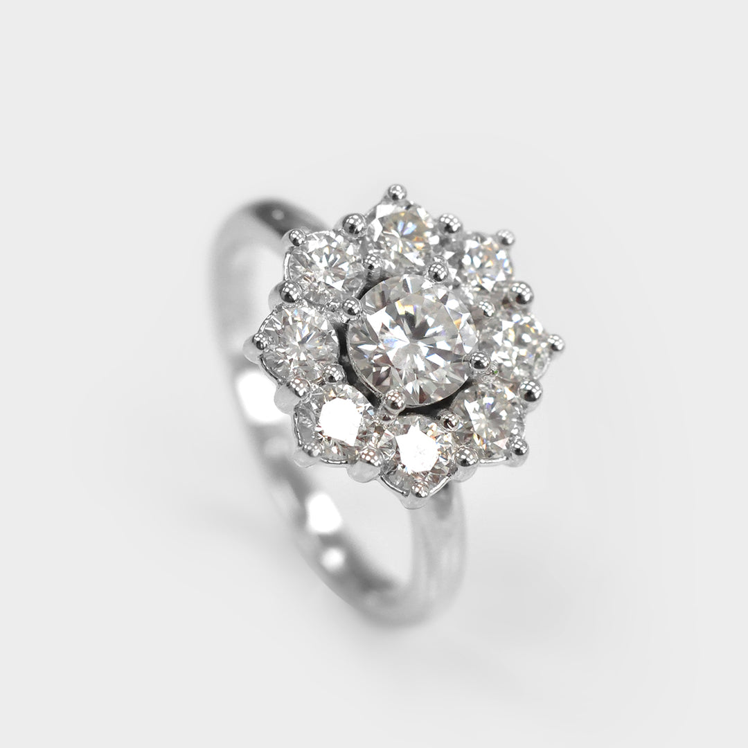 Nine White diamonds Halo Ring
