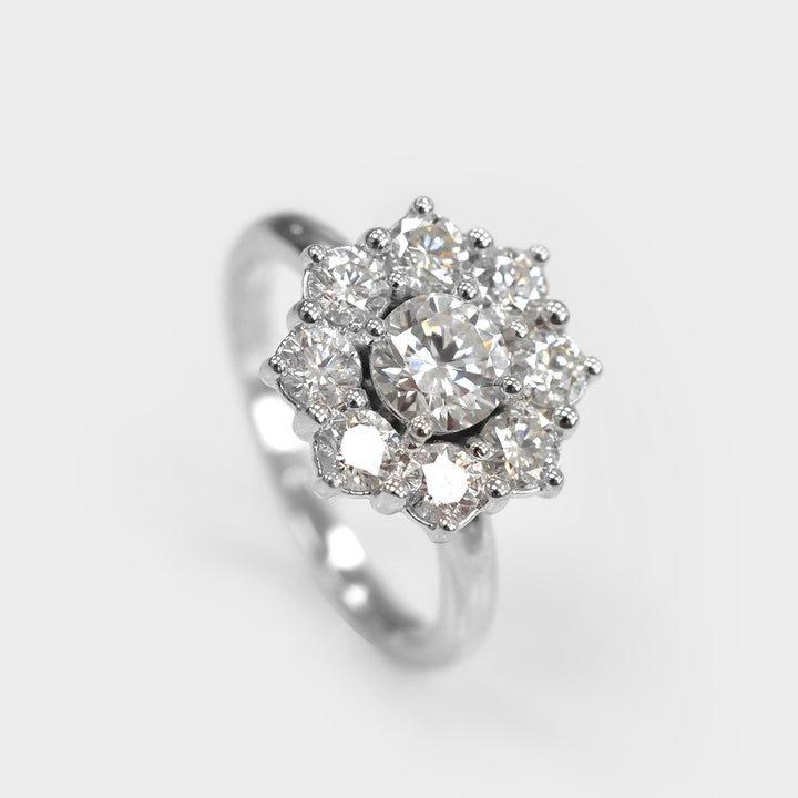 Nine White diamonds Halo Ring