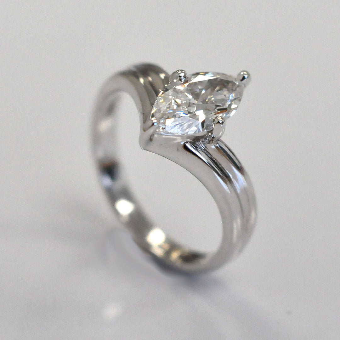 white gold marquise diamond Double V shank Solitaire