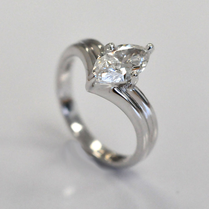 white gold marquise diamond Double V shank Solitaire