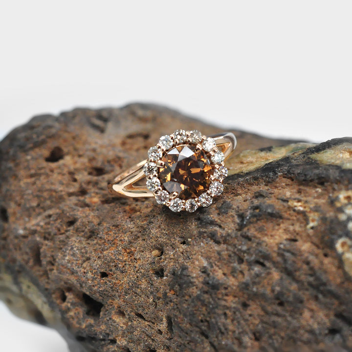 2 Carat Round Orange Diamond Halo Ring