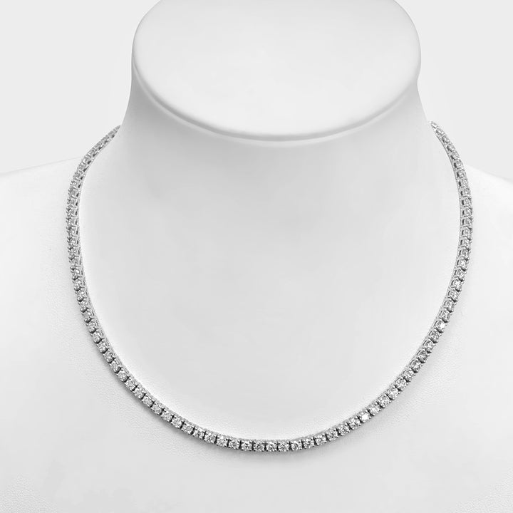 White Round Diamond Tennis Necklace in 14K White Gold