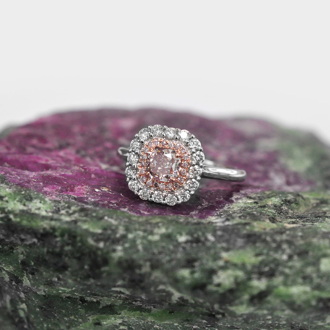 Square Radiant Cut Pink Diamond Double Halo Ring