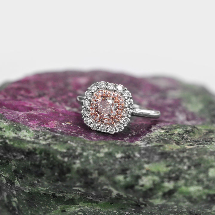 Square Radiant Cut Pink Diamond Double Halo Ring