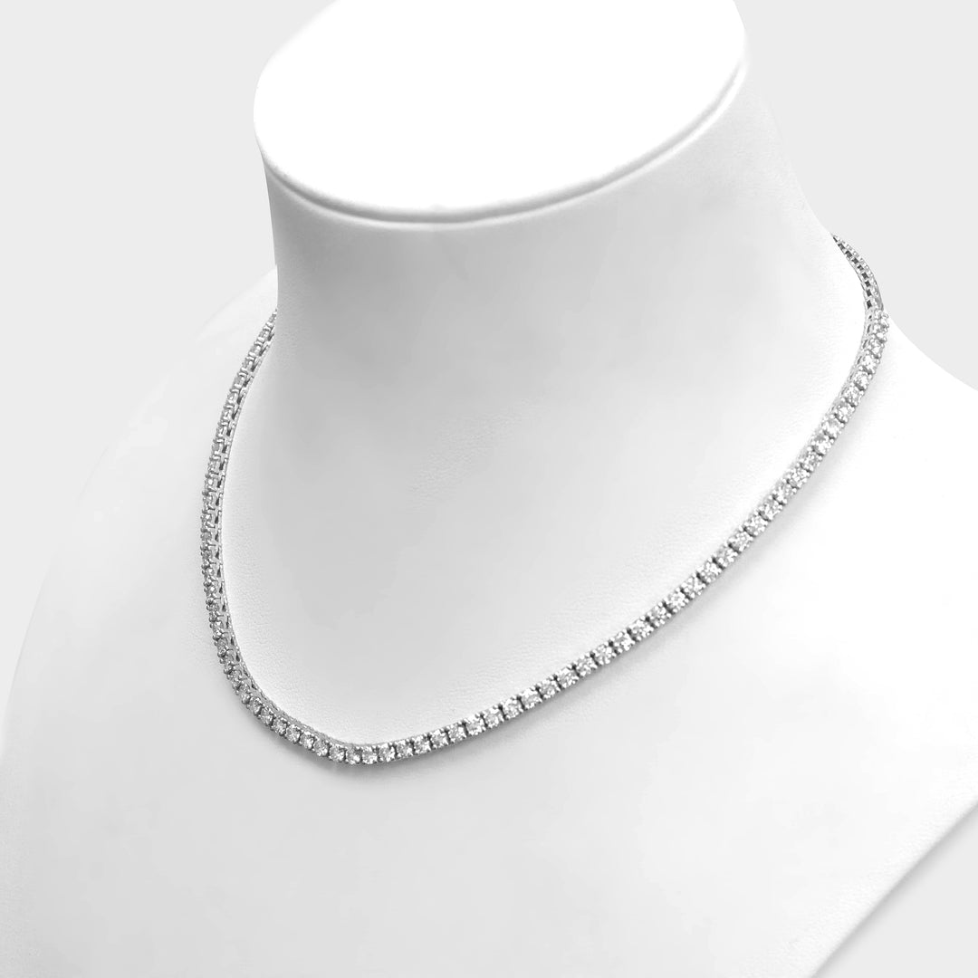 White Round Diamond Tennis Necklace in 14K White Gold