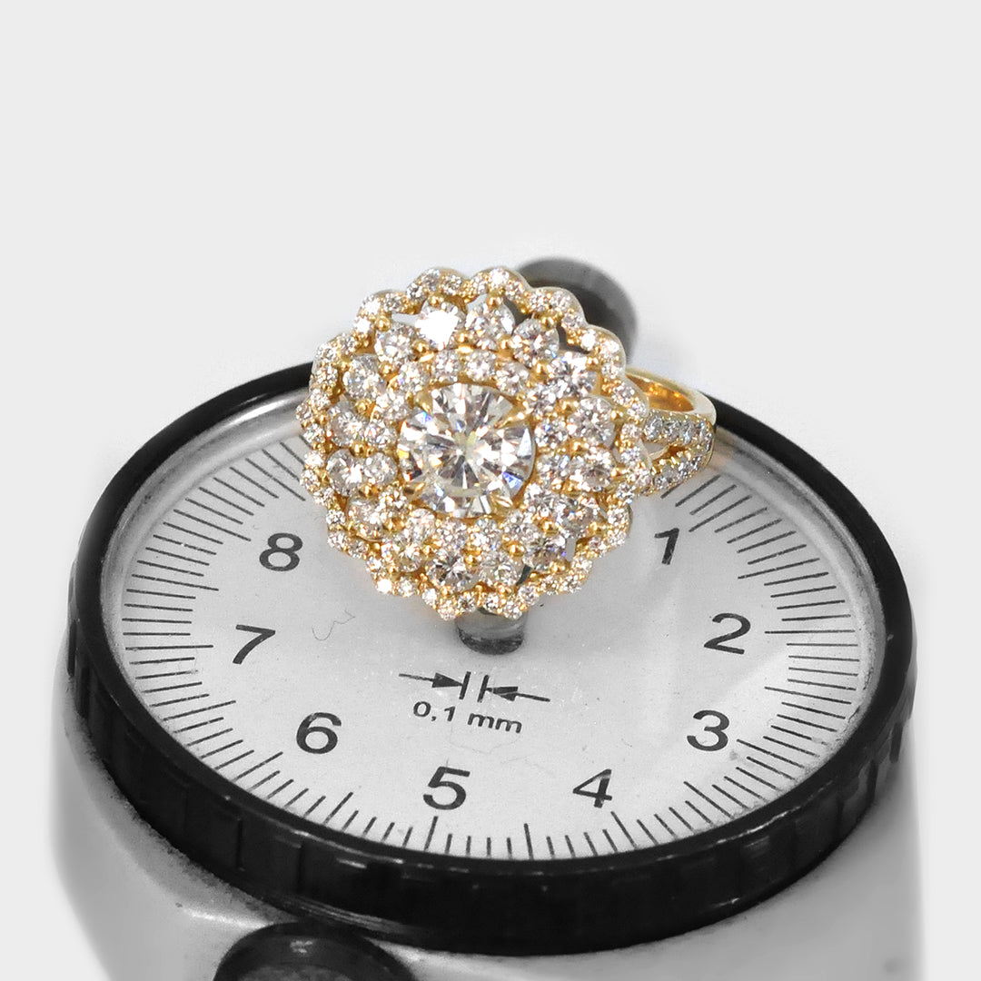 White Diamond Triple Halo Ring in Yellow Gold