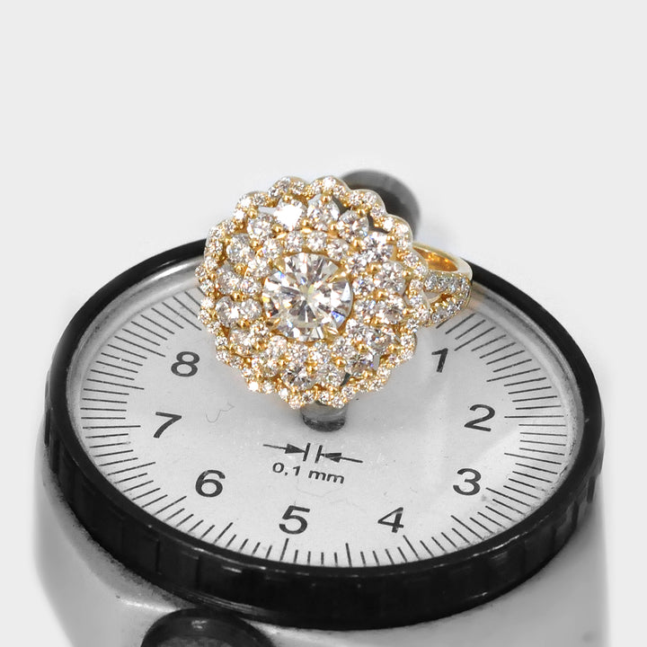 White Diamond Triple Halo Ring in Yellow Gold