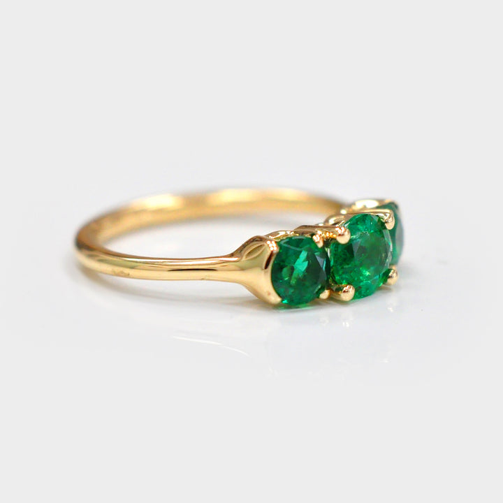 Natural Three Stones Emerald and Diamonds Ring
