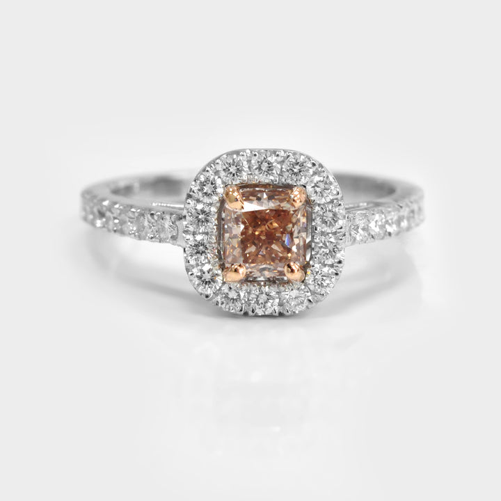 Cushion Pinkish Brown Halo Diamond Ring