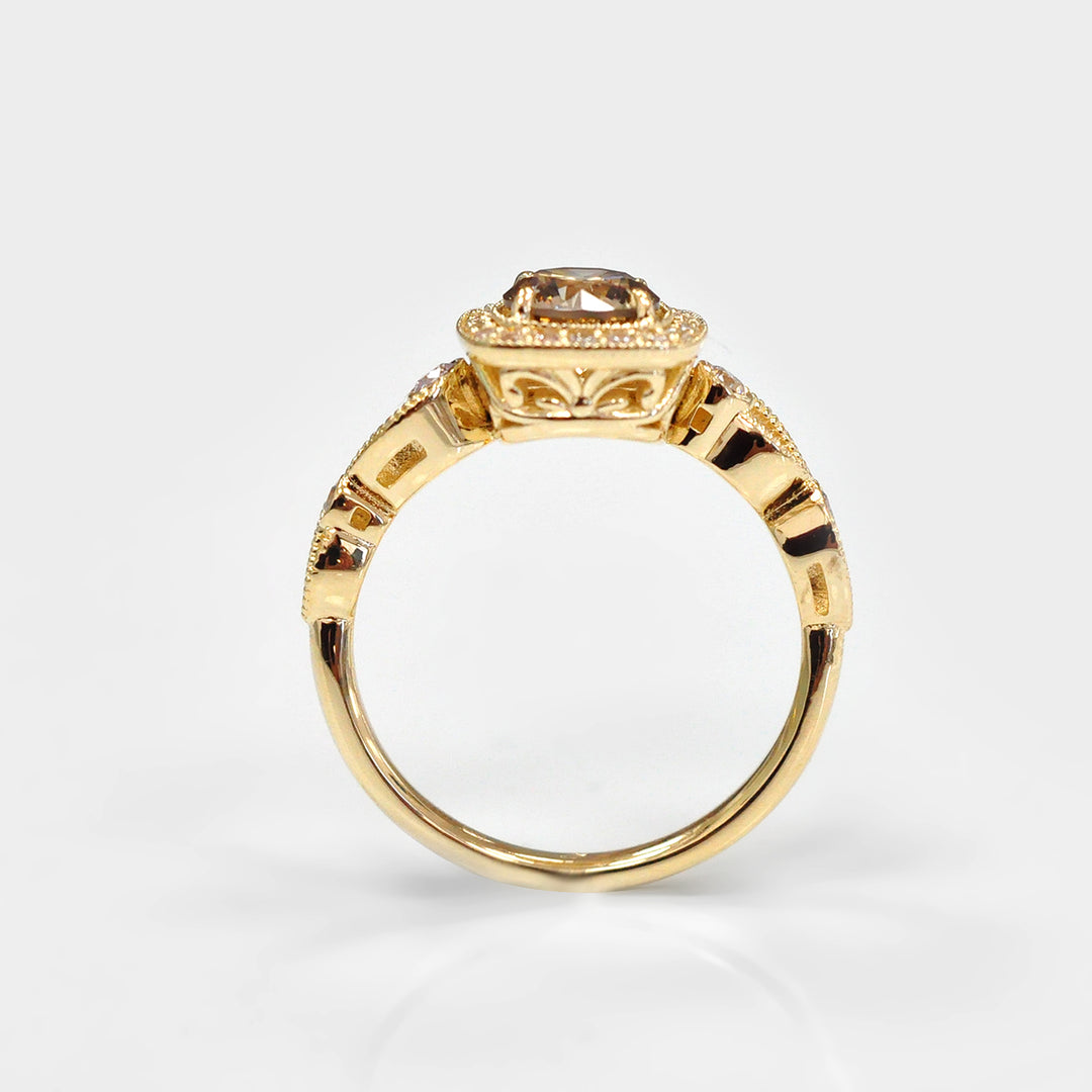 Round Fancy Halo Diamond Ring and Side Diamonds