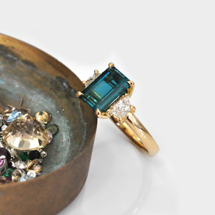 Lagoon Blue Tourmaline and Diamonds Engagement Ring